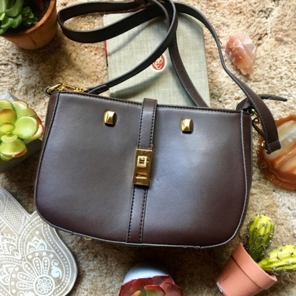 {Adrienne Vittadini} Brown Leather Crossbody Purse - Picture 2 of 8